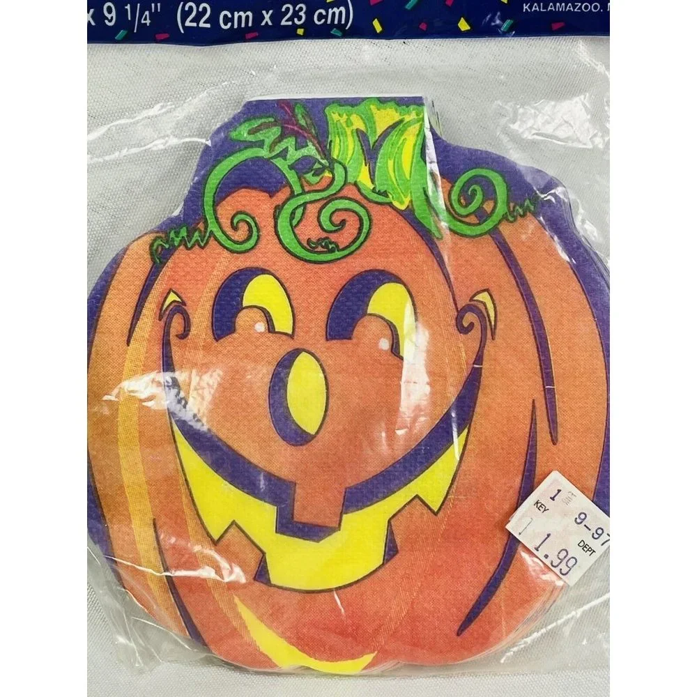 Die Cut Pumpkin Jack-O’-Lantern 9” Paper Napkins Party Makers Vintage 1995